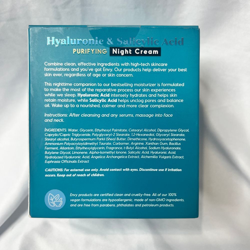 Envy Hyaluronic & Salicylic Acid Purifying‎ Night Cream Deep Hydration 50ml NIB - Picture 3 of 4